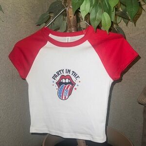Red and White , party in the USA, Independence Day, 4th of July crop tee